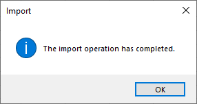 Import success dialog